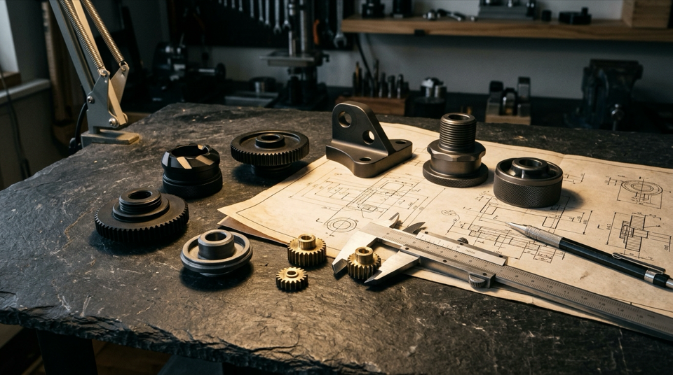 Precision CNC machined hardware and technical blueprints